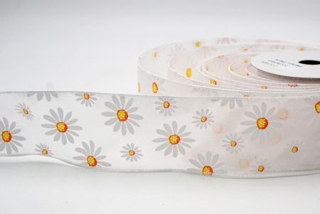 White_Sheer White Daisy Flower Wired Ribbon_KF8525GC-1-1