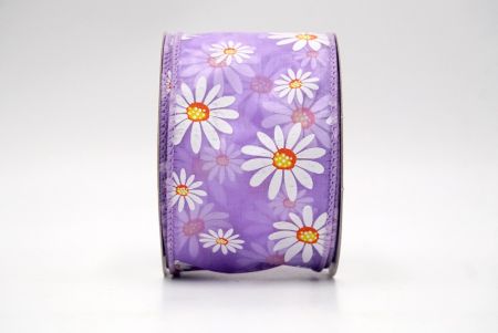 Purple_Sheer White Daisy Flower Wired Ribbon_KF8525GC-11-11