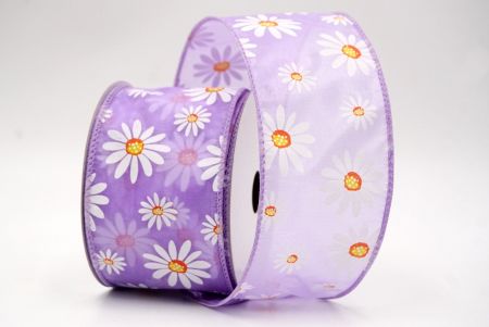 Purple_Sheer White Daisy Flower Wired Ribbon_KF8525GC-11-11