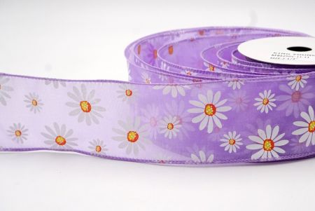 Purple_Sheer White Daisy Flower Wired Ribbon_KF8525GC-11-11