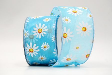 Blue_Sheer White Daisy Flower Wired Ribbon_KF8525GC-12-216