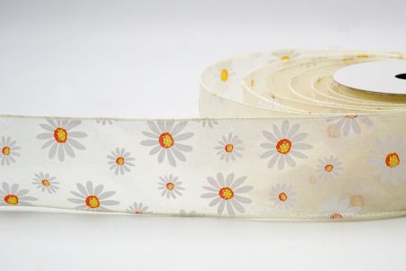 Cream_Sheer White Daisy Flower Wired Ribbon_KF8525GC-2-2