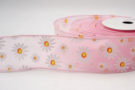 Pink_Sheer White Daisy Flower Wired Ribbon_KF8525GC-5-5