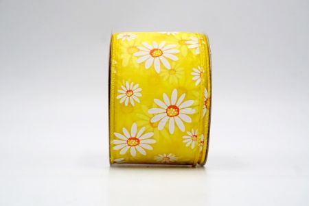 Yellow_Sheer White Daisy Flower Wired Ribbon_KF8525GC-6-6