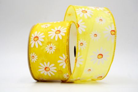 Yellow_Sheer White Daisy Flower Wired Ribbon_KF8525GC-6-6