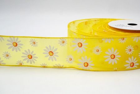 Yellow_Sheer White Daisy Flower Wired Ribbon_KF8525GC-6-6