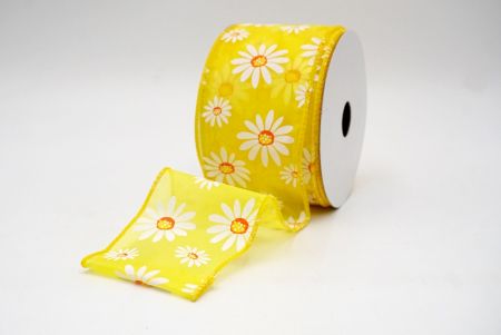 Yellow_Sheer White Daisy Flower Wired Ribbon_KF8525GC-6-6