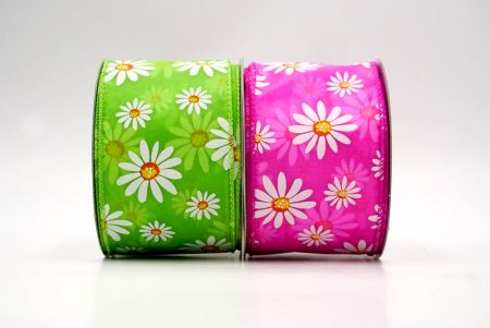 Sheer White Daisy Flower Wired Ribbon_KF8525