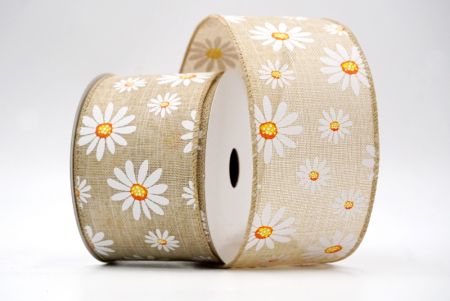 Khaki_White Daisy Flower Wired Ribbon_KF8526GC-13-183