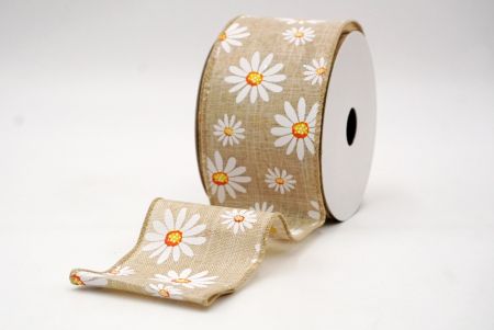 Khaki_White Daisy Flower Wired Ribbon_KF8526GC-13-183