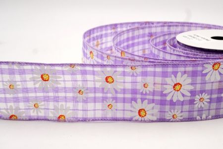 Plaid Purple_White Daisy Flower Wired Ribbon_KF8528GC-11-11