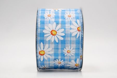 Plaid Blue_White Daisy Flower Wired Ribbon_KF8528GC-12-216