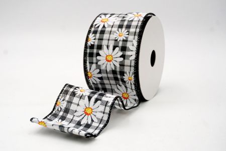 Plaid Black_White Daisy Flower Wired Ribbon_KF8528GC-53-53