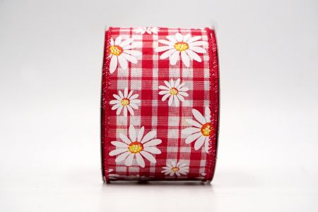 Plaid Red_White Daisy Flower Wired Ribbon_KF8528GC-7-7