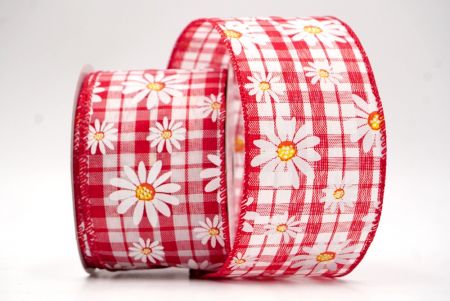 Plaid Red_White Daisy Flower Wired Ribbon_KF8528GC-7-7