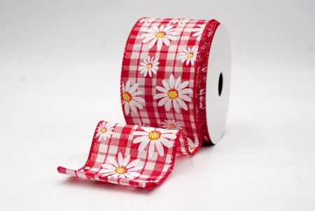 Plaid Red_White Daisy Flower Wired Ribbon_KF8528GC-7-7