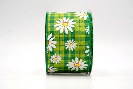 Plaid Green_White Daisy Flower Wired Ribbon_KF8529GC-3-49