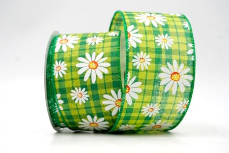 Plaid Green_White Daisy Flower Wired Ribbon_KF8529GC-3-49