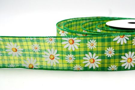 Plaid Green_White Daisy Flower Wired Ribbon_KF8529GC-3-49