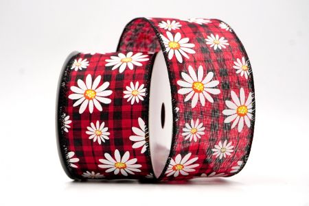 Karierter Rot/Schwarz_Weiß Gänseblümchen Drahtband_KF8529GC-7-53