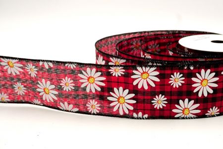 Plaid Red/Black_White Daisy Flower Wired Ribbon_KF8529GC-7-53