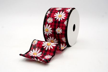 Plaid Red/Black_White Daisy Flower Wired Ribbon_KF8529GC-7-53