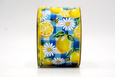 Blue_Checkered Lemon, Bee and Daisy Flower Wired Ribbon_KF8530GC-12-6