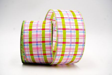 Apple green Spring Plaid Wired Ribbon_KF8534GC-15-190