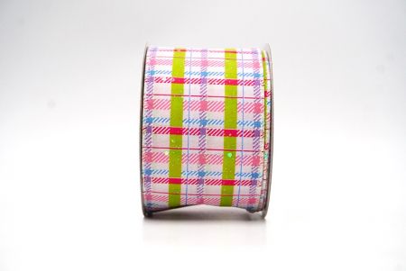 Apple green & Purple Spring Plaid Wired Ribbon_KF8535GN-15