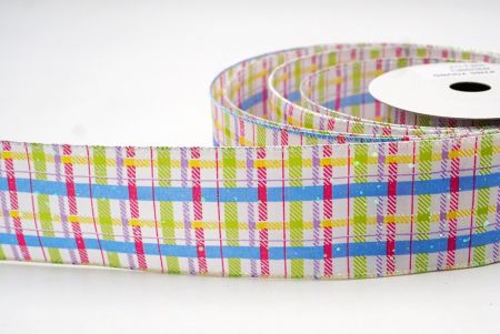 Blue & Apple green Spring Plaid Wired Ribbon_KF8535GN-1