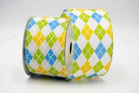 Blue/Green/Yellow_Sparkling Diamond Pattern Wired Ribbon_KF8536GN-1