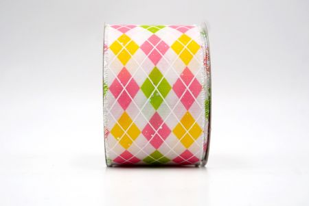 Pink/Green/Yellow_Sparkling Diamond Pattern Wired Ribbon_KF8536GN-2