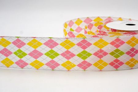 Pink/Green/Yellow_Sparkling Diamond Pattern Wired Ribbon_KF8536GN-2