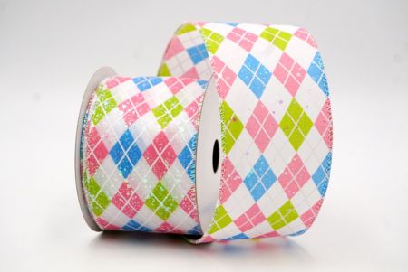 Pink/Green/Blue_Sparkling Diamond Pattern Wired Ribbon_KF8536GN-3