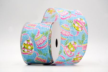 Blue_Glittery Festive Easter Egg Wired Ribbon_KF8538GN-12