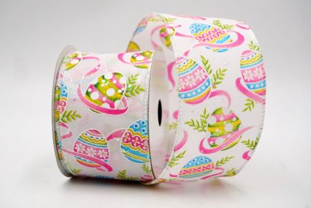 White_Glittery Festive Easter Egg Wired Ribbon_KF8538GN-1