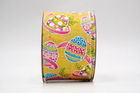 Yellow_Glittery Festive Easter Egg Wired Ribbon_KF8538GN-6