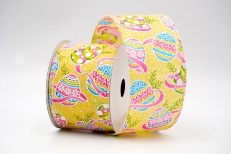 Yellow_Glittery Festive Easter Egg Wired Ribbon_KF8538GN-6