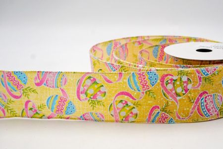 Yellow_Glittery Festive Easter Egg Wired Ribbon_KF8538GN-6