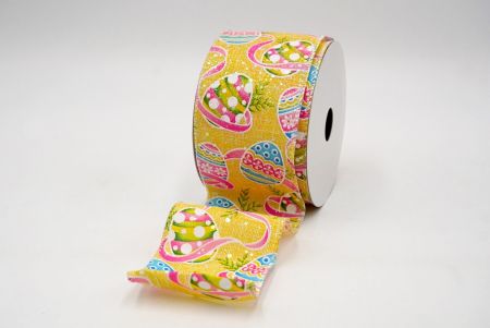 Yellow_Glittery Festive Easter Egg Wired Ribbon_KF8538GN-6