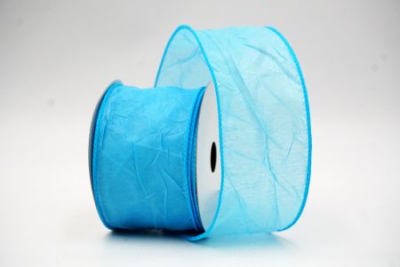 Blue Solid Spring Crumpled Design Wired Ribbon_KF8541GC-12-213