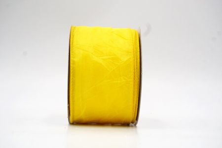 Yellow Solid Spring Crumpled Design Wired Ribbon_KF8541GC-6-6