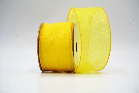 Yellow Solid Spring Crumpled Design Wired Ribbon_KF8541GC-6-6