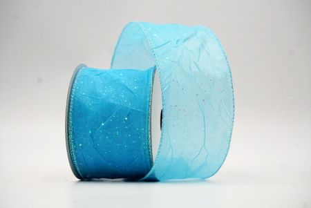 Blue Glitter Solid Spring Crumpled Design Wired Ribbon_KF8542GN-12