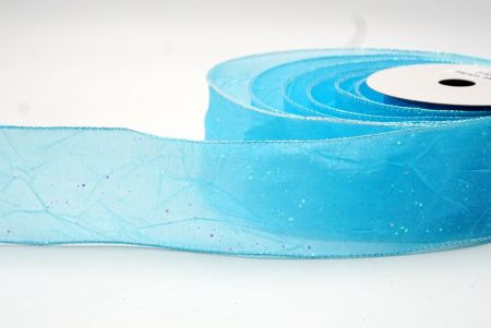 Blue Glitter Solid Spring Crumpled Design Wired Ribbon_KF8542GN-12