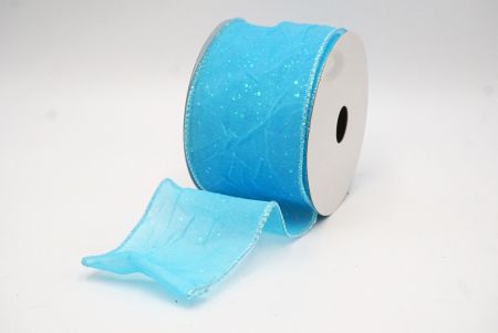 Blue Glitter Solid Spring Crumpled Design Wired Ribbon_KF8542GN-12