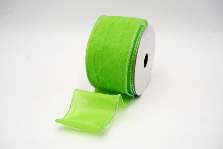 Apple Green Glitter Solid Spring Crumpled Design Wired Ribbon_KF8542GN-15