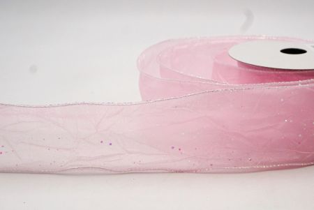 Light Pink Glitter Solid Spring Crumpled Design Wired Ribbon_KF8542GN-5