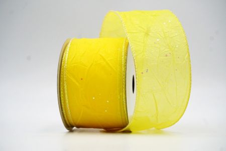 Yellow Glitter Solid Spring Crumpled Design Wired Ribbon_KF8542GN-6