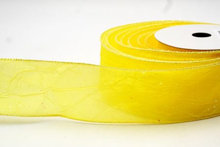 Yellow Glitter Solid Spring Crumpled Design Wired Ribbon_KF8542GN-6